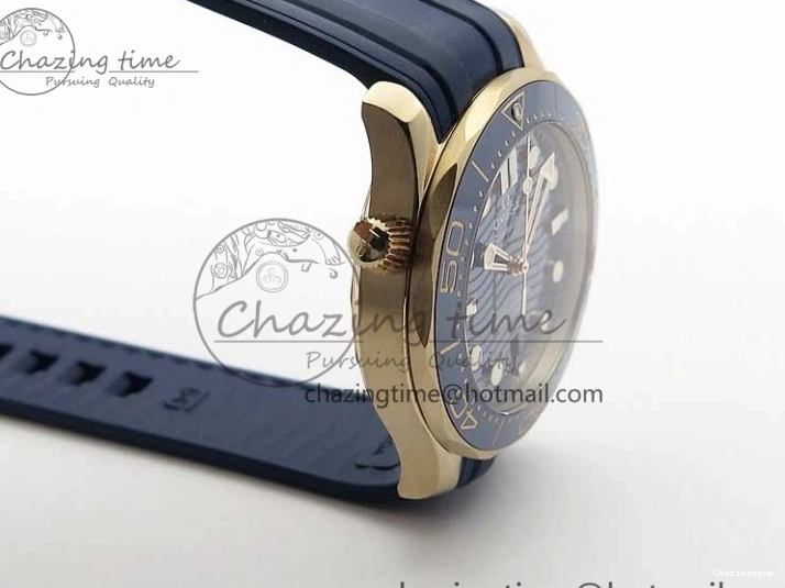 0322 2018 Seamaster Diver 300M RG Blue Ceramic VSF 1:1 Best Edition Blue Dial on Blue Rubber Strap A WeatherProof 7914